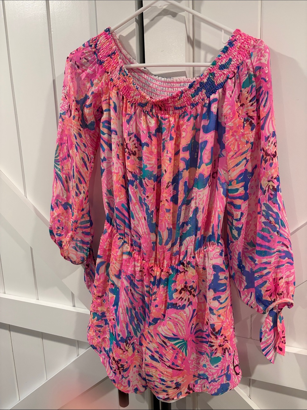 Pink Floral Off-Shoulder Women’s Romper Perfect Condition 💜💜 Lilly Pulitzer